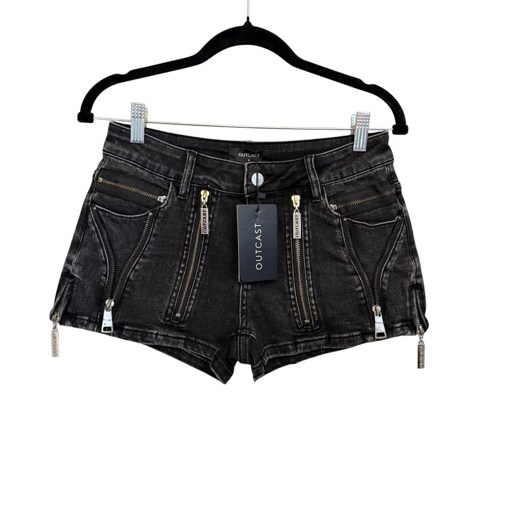 Outcast Michelle Shorts S Black Denim Dark Washed Grunge Punk Baddie Edgy NWT